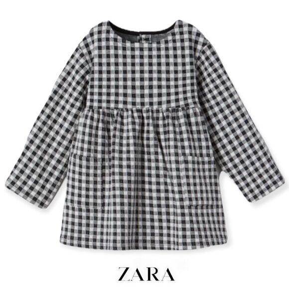 ZARA Kids | Black & White | TEXTURED PLAID DRESS - Picture 1 of 4